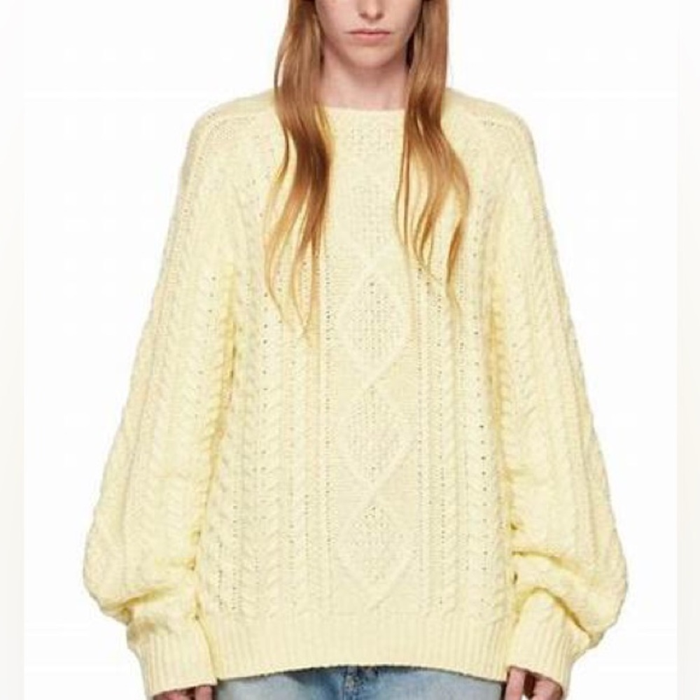 Fear of God FOG Essentials Oversized Butter Yellow Cableknit Sweater